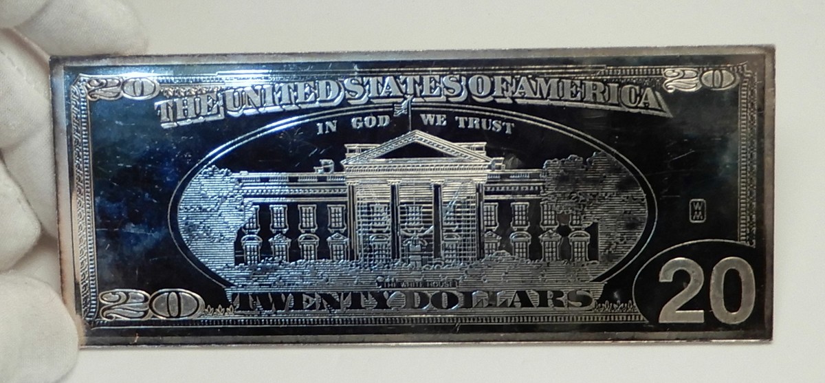 1999 USA Authentic 20 Dollar Bill 4.11 Troy OZ 4.5 OZ Silver Medal