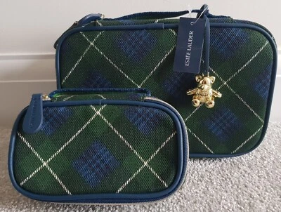 HARRODS Estee Lauder cosmetic bag- 2 in 1 Pouches - Bear Ornament - Zipped -new with tag