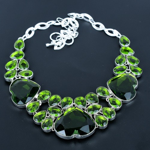 Peridot Gemstone Handmade Gift 925 Sterling Silver Jewelry Necklace 18" VJ 1058 - Picture 2 of 6