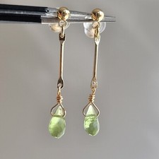 boucles d'oreilles argent 925 pl or jaune pierre précieuse péridot 1091