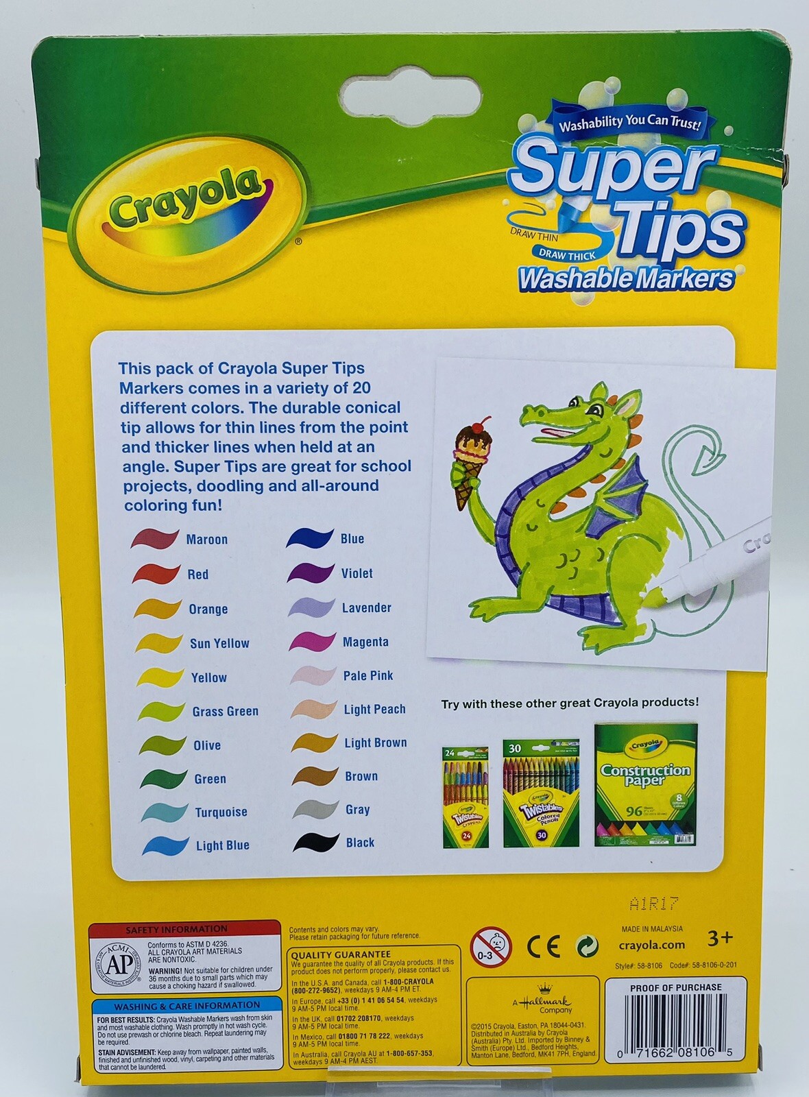 Crayola Super Tips Markers, Washable Markers, 20 Count  FREE SHIPPING