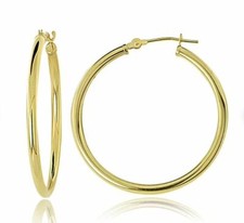 14K Gold Plated 925 Sterling Silver Round French Lock Hoop Earrings 20MM