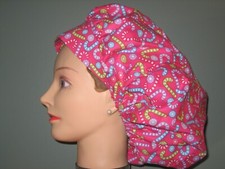 Surgical Scrub Hats/Caps Christmas Pink with Colorful candy canes