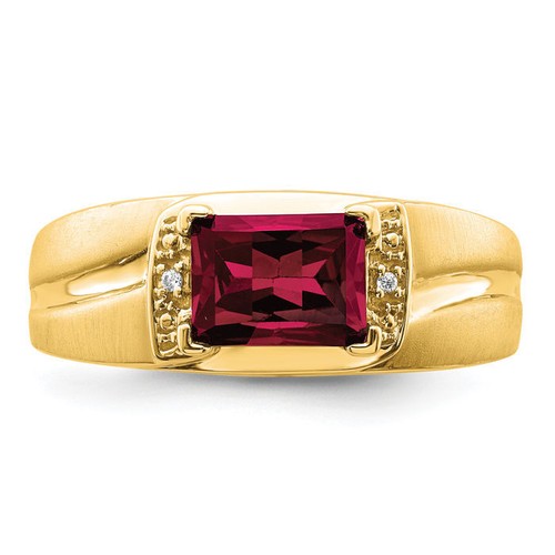 14K Solid Yellow Gold Emerald-cut Lab Ruby Diamond Mens Ring - Picture 5 of 36