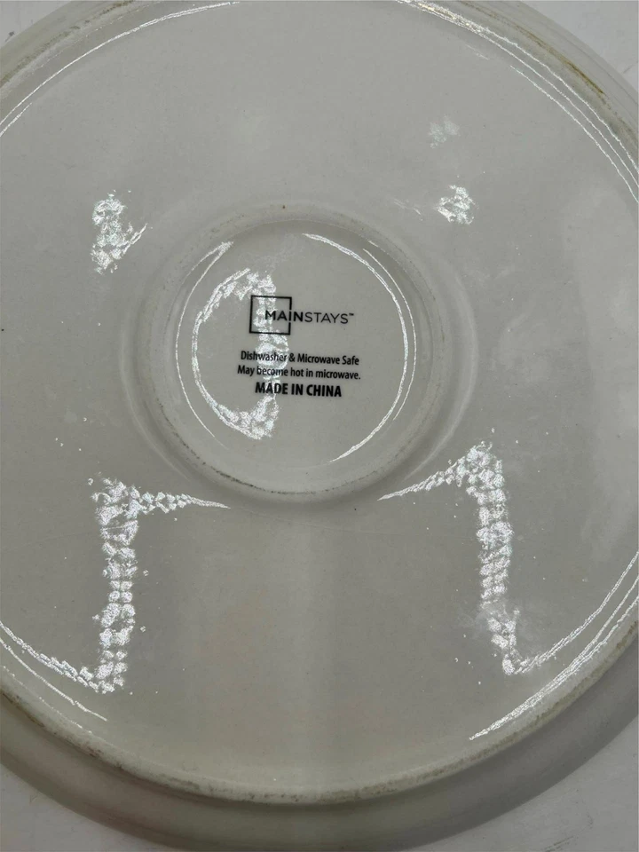 4) MAINSTAYS --PRATOS DE JANTAR---VERDE SOBRE BRANCO--CÍRCULOS - Imagem 3 de 3