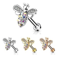 Tragus Helix Cartilage Earring * Flat Disc Back Labret * Crystal Upper Ear Stud