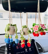 Car Hanging Plant, Crochet Bouquet Rearview Mirror Accessory Decor