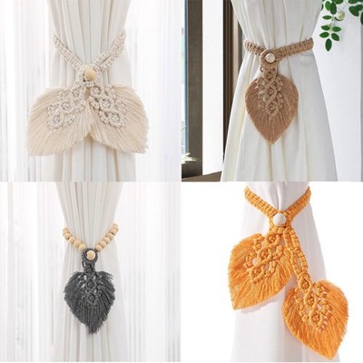 2Pcs Macrame Leaf Tassel Curtain Tie Backs Holdbacks Tie Rope Home Window Decor