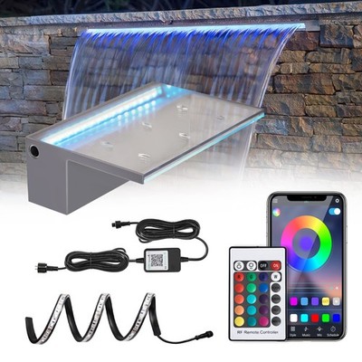 12'' Waterfall Spillway with RGB LED Lights, 16 Color Changing - Outdoor