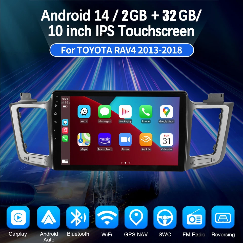 Apple Carplay Car Stereo Radio For Toyota RAV4 2013-2018 Android 15.0 GPS 2+32GB Foto 2 de 4