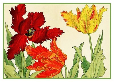 Asian Parrot Tulips Flowers Tanigami Konan Counted Cross Stitch Chart Pattern