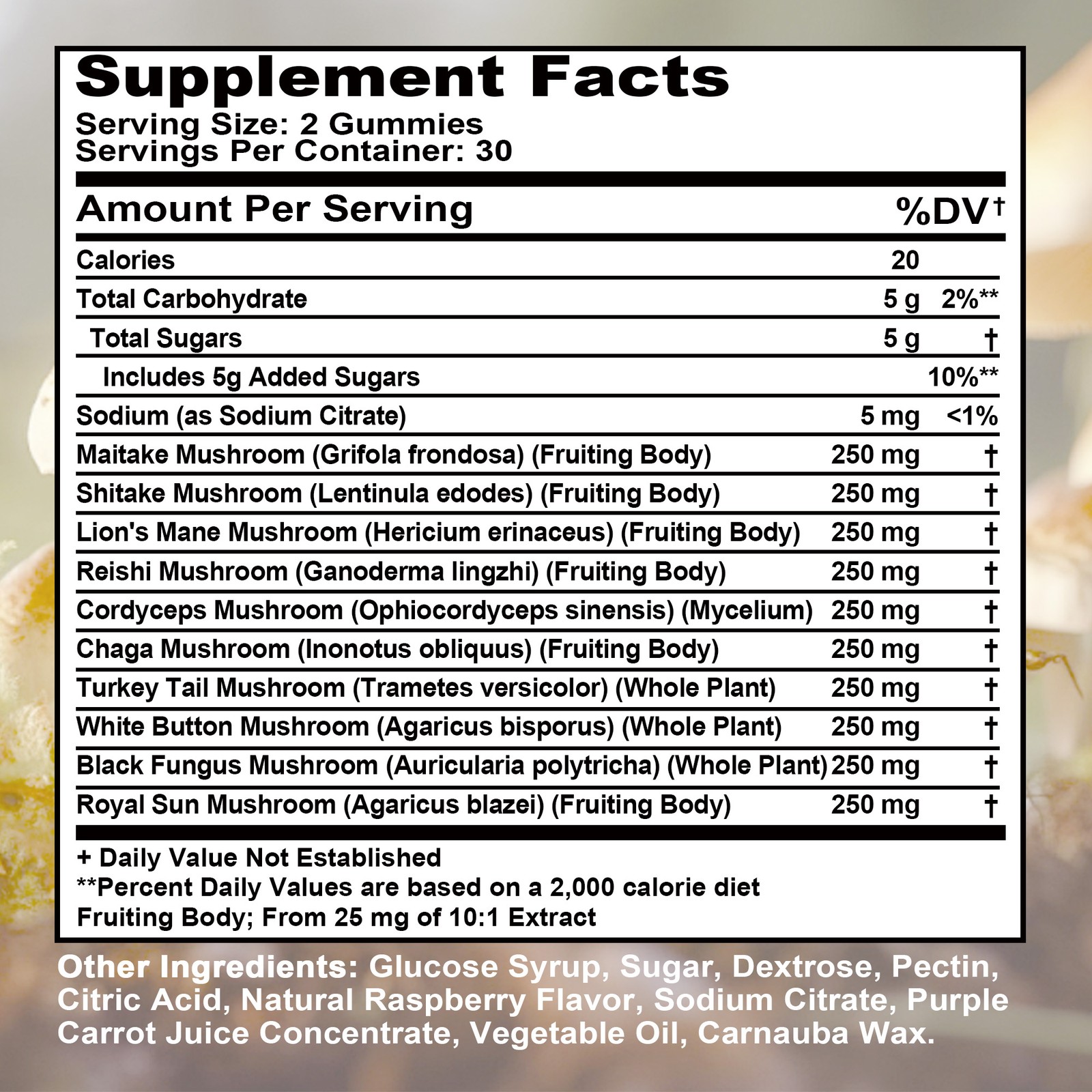 Mushroom Gummies 2500mg -Lion's Mane, Cordyceps, Reishi -Nootropic Brain Booster