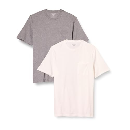 Amazon Essentials Herren T-Shirt Kurzarm Rundhals Tasche 2Er-Pack Grau/Weiß L-image