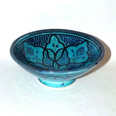 Handmade Middle Eastern Safi Pottery Turquoise Bowl - Signed P.D.O.R SAF