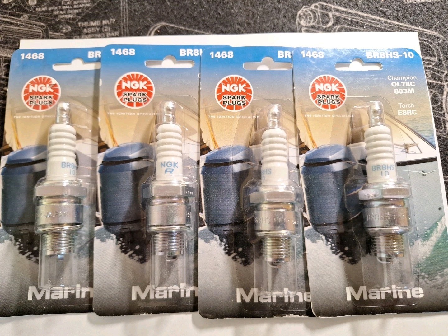 Pack Of 4 Genuine NGK Standard Nickel Marine Spark Plugs. BR8HS-10 1468