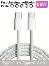 60W USB-C to C Fast Charger Braided Cable for iPhone 17 16 15 Samsung iPad