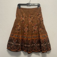 ESPRIT Brown Paisley Sparkle Sz 6 Y2K Boho Skirt Flowy Festival Indie
