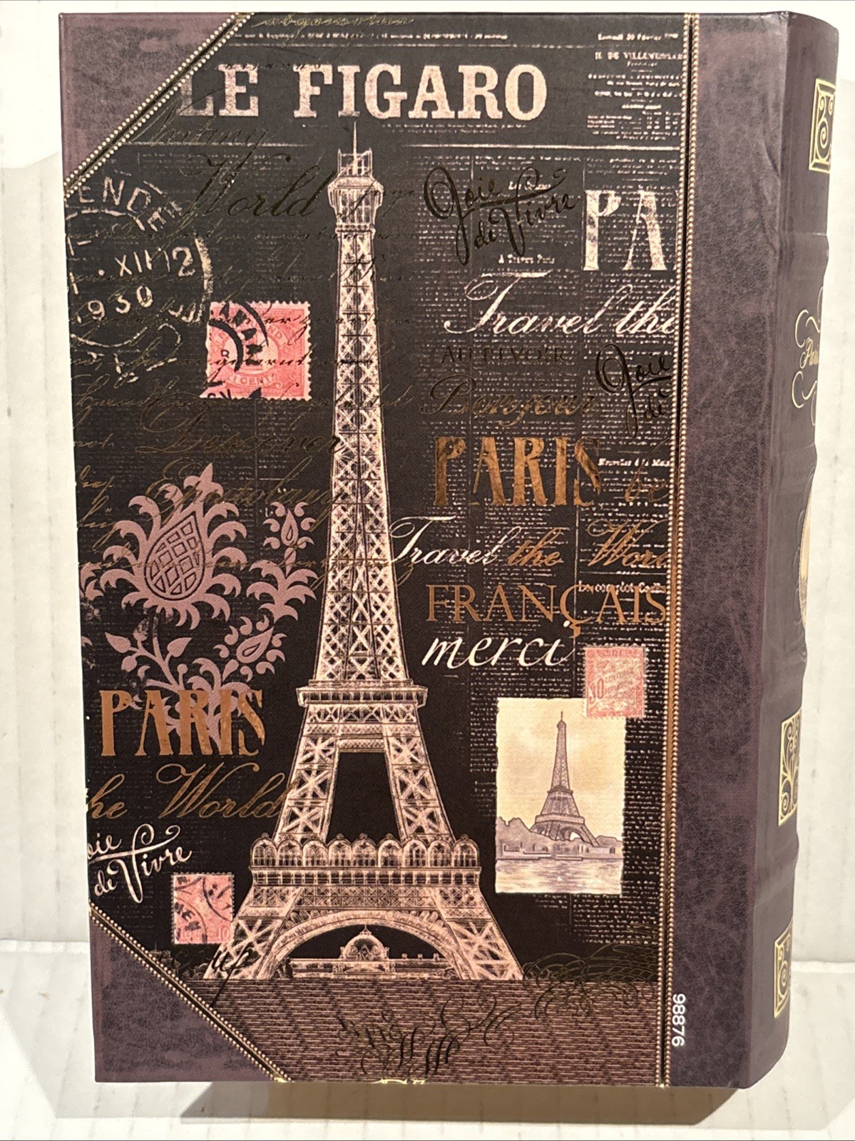 Paris France Postcard Design Decorative Faux Book Secret Storage Box Magnetic