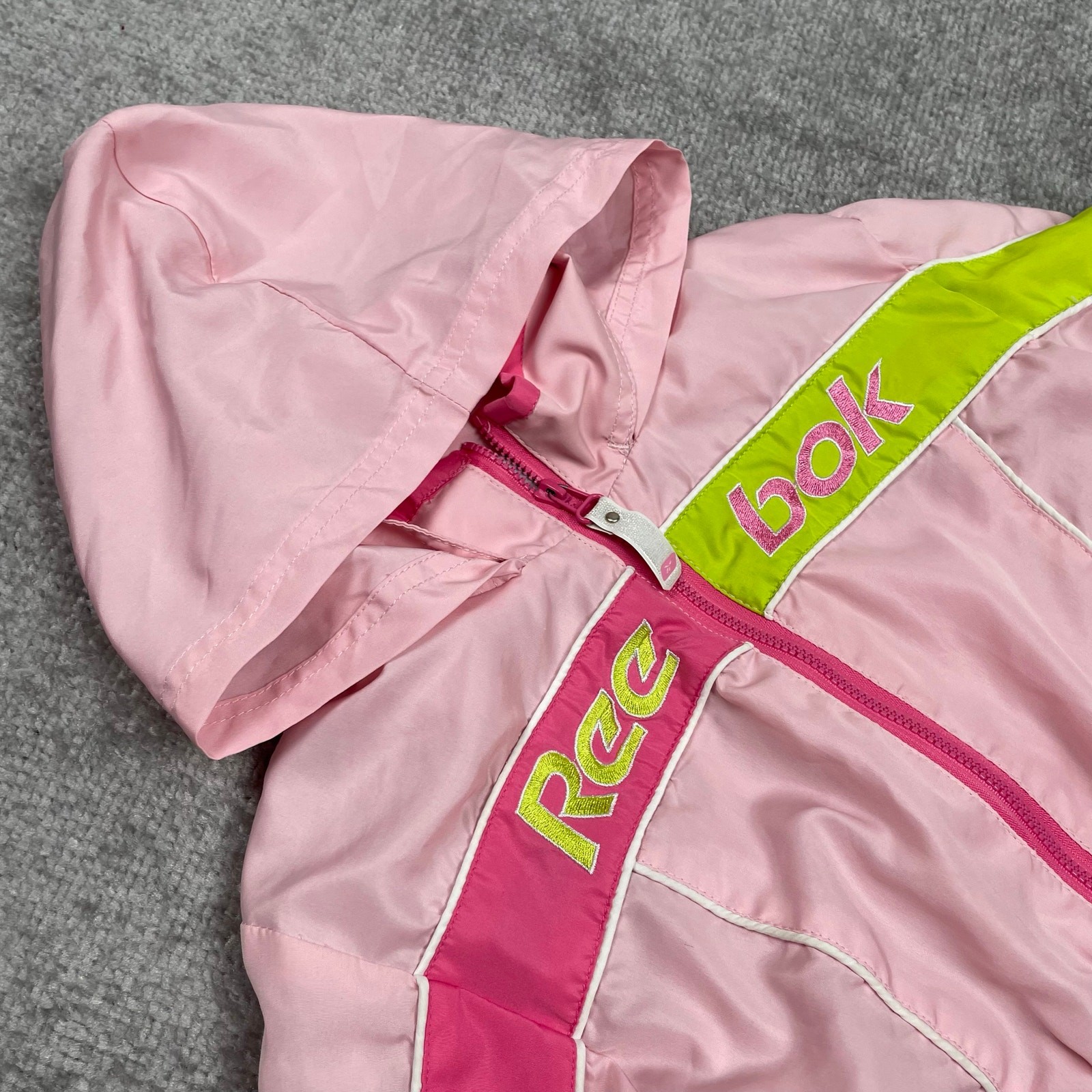 Reebok Toddler Girls Windbreaker Jacket 4T Pink Green Hooded Full Zip Retro y2k thumbnail 3