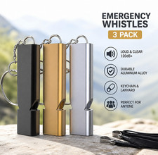 3-Pack Double Tube 120dB Emergency Survival Loud Whistle w/ Lanyards Keychain