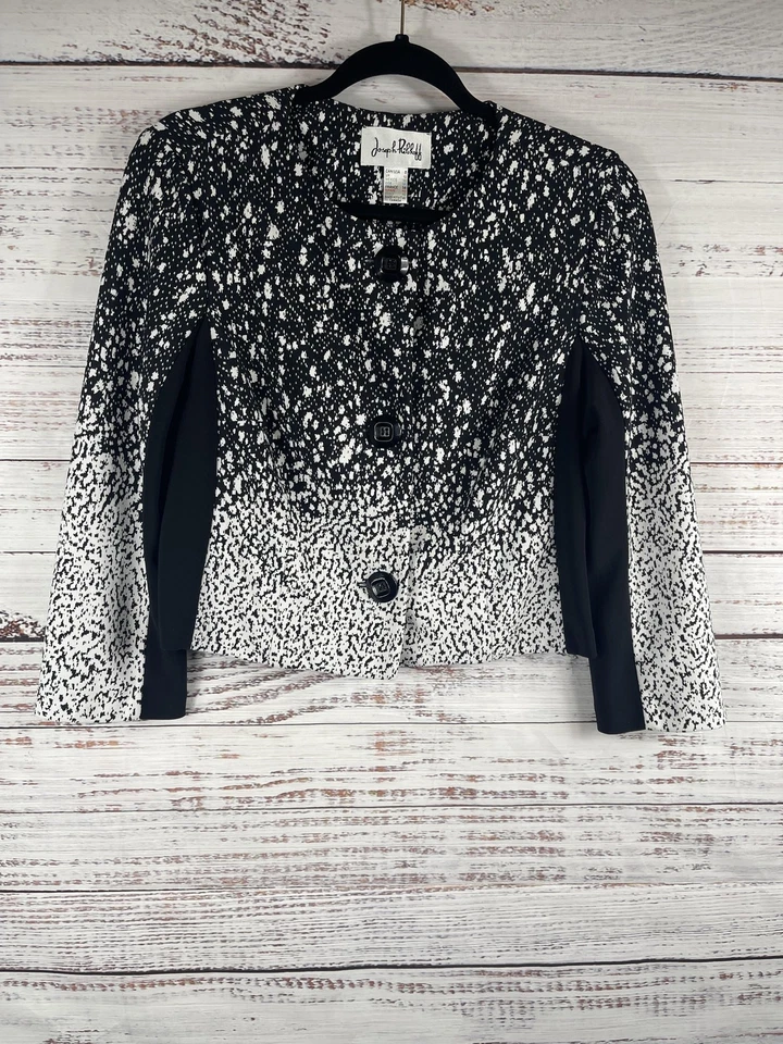 Chaqueta Joseph Ribkoff Mujer 8 Negro Blanco Ombre Botón Frontal Blazer 611023 Foto 4 de 4