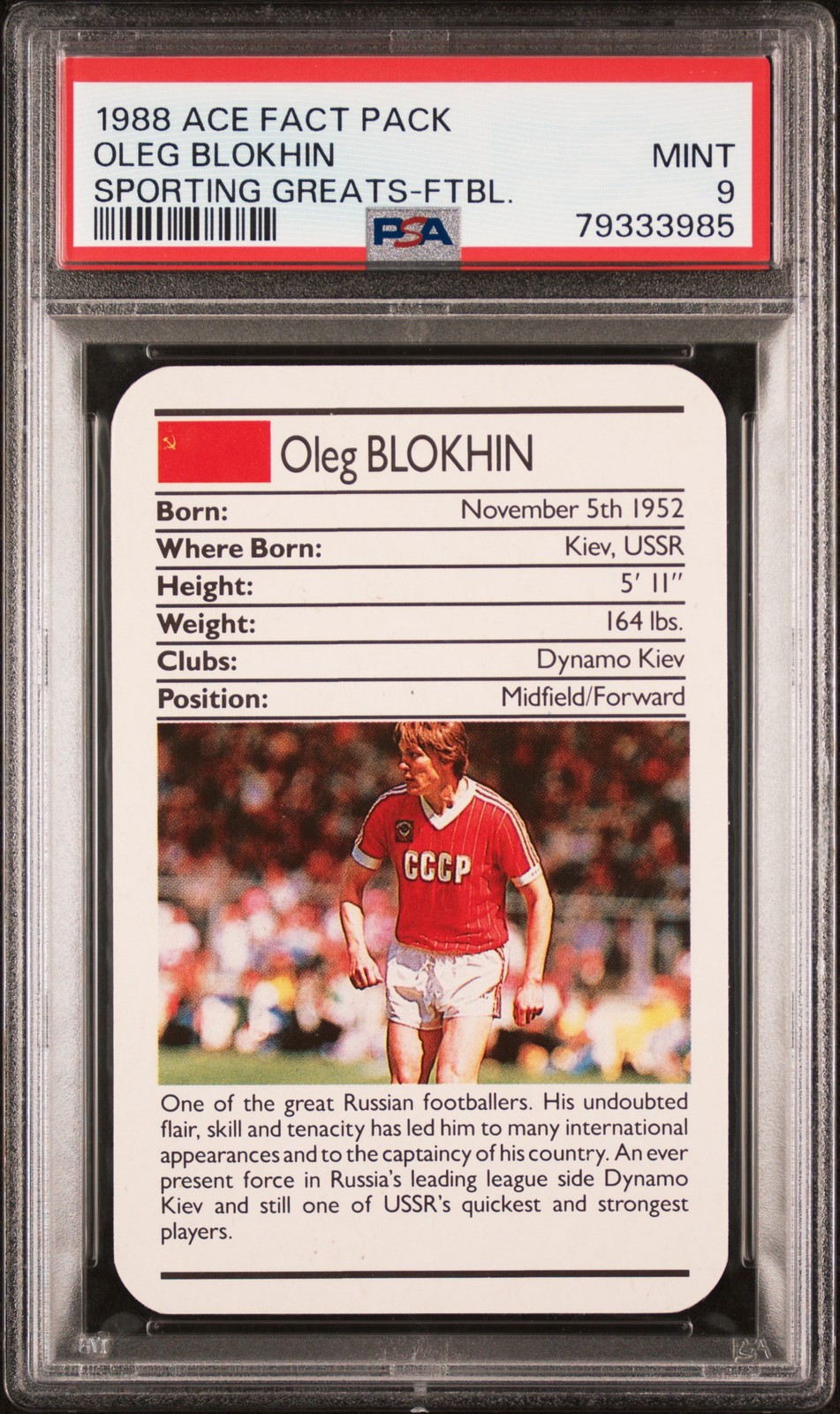 1988 ACE FACT PACK SPORTING GREATS FOOTBALL OLEG BLOKHIN PSA 9