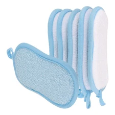 5 Pcs Multipurpose Microfiber Kitchen Dish Sponge Scrubber Pads, Blue