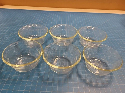 Pyrex Clear Glass Custard Bowls 6oz Set 6 Vintage Oven Safe Baking Dishes