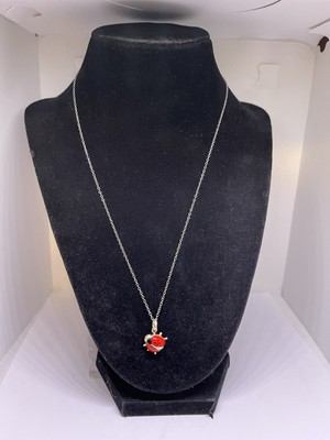 Halskette Sterling Marienkäfer 18'' Kette gepunzt 925 rot schwarz Silber Neu ohne Etikett