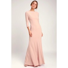 Lulus Glamour Galore Blush Pink Button Back Maxi Dress 3/4 Sleeve Extra Small