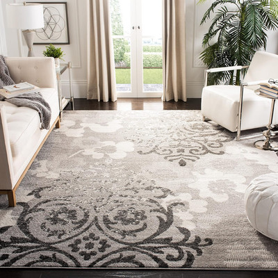 Adirondack 8' Square Silver/Ivory Floral Glam Damask Area Rug