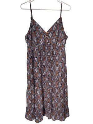 Rokoko Midi Dress Plus Size 2X Medallion V Neck Sleeveless Brown Blue  Bohemian | eBay
