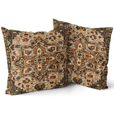 2PCS Vintage Boho Pillow Covers 18x18Inh Brown Gold Red Floral Throw Cushion Ca