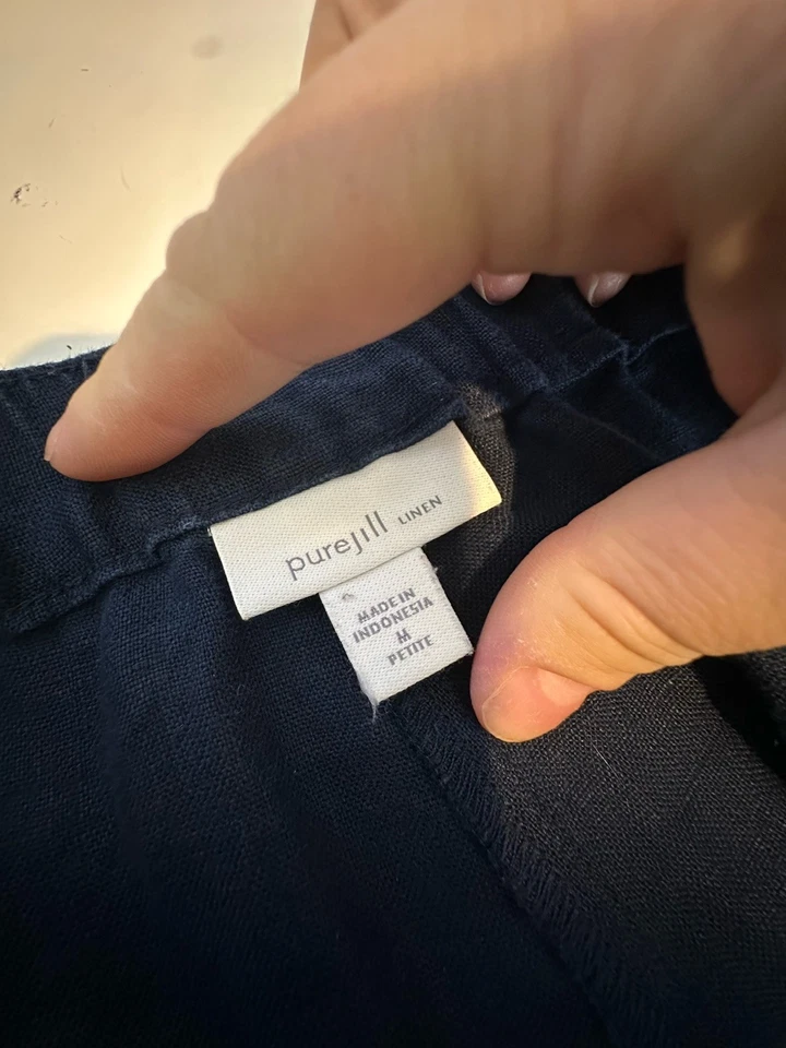 "Pantalones Cortos Pure J. Jill Medianos Pequeños de Lino Azul Marino 6"" Entrepierna S19v" Foto 4 de 4