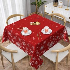 Merry Christmas Decorations Snowflakes Red Square Tablecloth Xmas Gift 54x54"