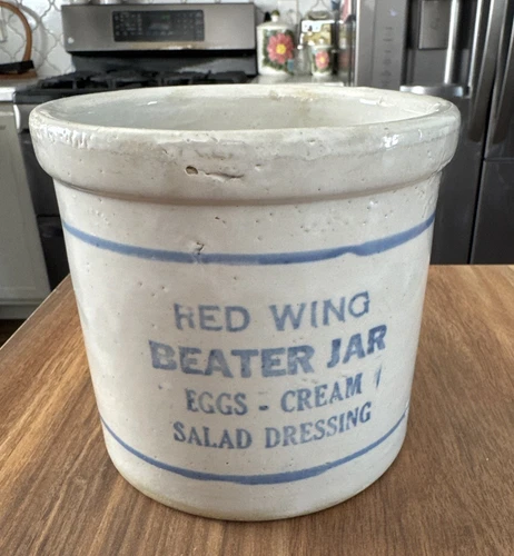 Vintage Antique Red Wing Stoneware Beater Jar Pottery Crock Eggs Cream Dressing