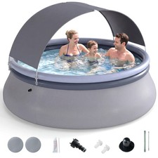 Outdoor Inflatable Pool, Round Blow Up Pool with Sunshade Canopy for Adults