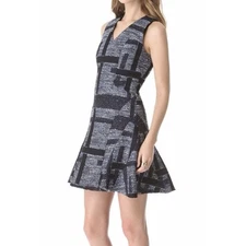 Derek Lam 10 Crosby V-Neck Tulip Dress Midnight Textured Sleeveless Mini Size 2