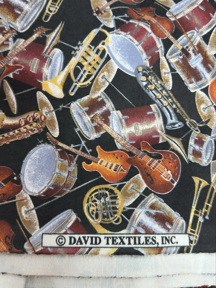 (4) Yards ~ Vintage ~ Musical Instruments Cotton Fabric David Textiles ~ *RARE* - Image 2 of 3