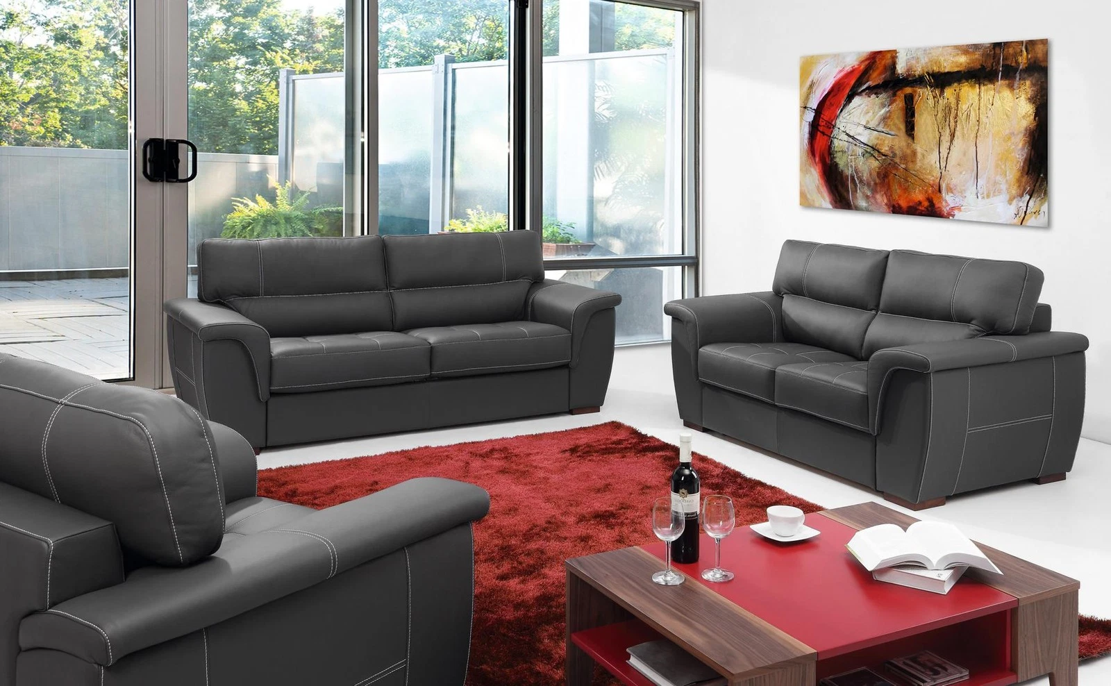 Leather Design Couch Upholstered Seat Set Sofa Sets 3+1 Leather Sofas Set New