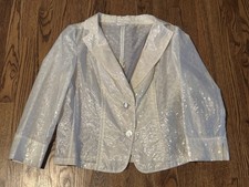 Vintage Italian Cream Jacquard Geometric Blazer Cropped 3/4 Sleeve Jacket M