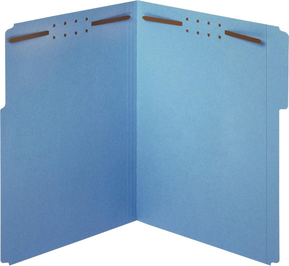 Blue Letter Size Fastener Folders 50-Pack with 2 Fasteners & 1/3-Cut ...