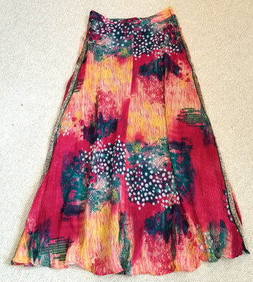 NWOT Womens Skirt-ZARA-pink/multi  gauzy beaded sides midi Boho Maximalist-S