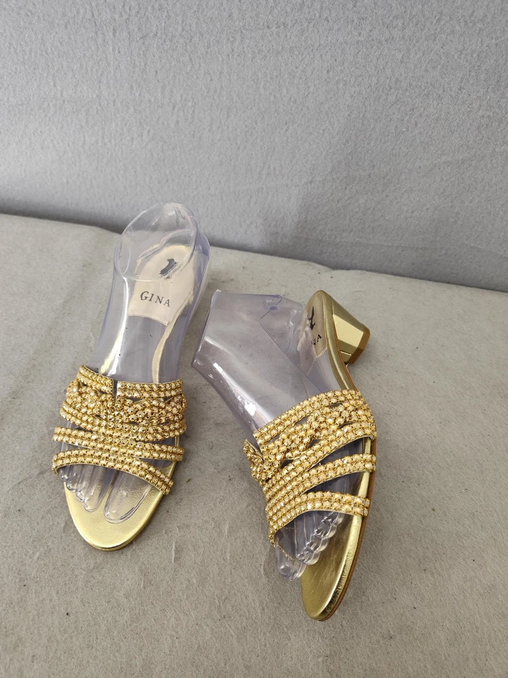 Zapatos sandalia sin cordones Gina para mujer con tacones 5,5 adornados en cristal dorado hechos en Inglaterra Foto 4 de 4