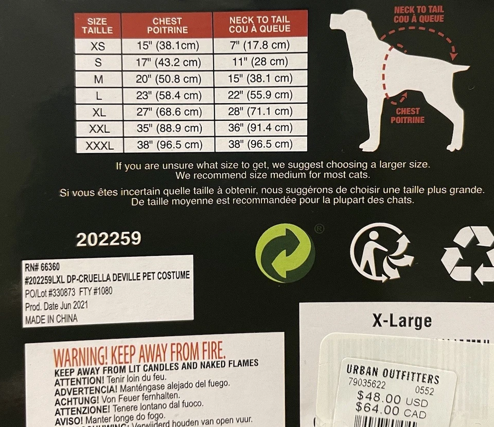 Cruella de Vil Disney Villanos Talla XL Vestir Halloween Perro Gato Mascota Disfraz Nuevo Foto 3 de 3
