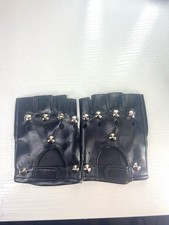Black Gothic faux leather fingerless gloves with silver studs