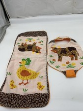 Handmade Baby Infant Burp Cloth Bib Farm Cow Chicken 1970s Colors Retro Orange