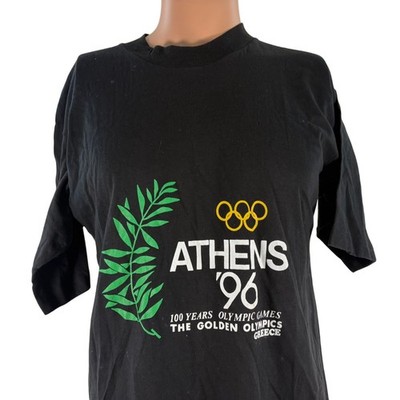 Vintage Olympics Games T Shirt Mens Size XL Black Athens Greece 1996 90s