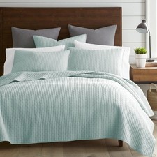 Levtex Home Cross Stitch King Quilt Set Soft Cotton Classic Blue Bedding