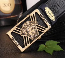 Versace Medusa Gold Buckle Black Leather Belt Greek Key Luxury Men